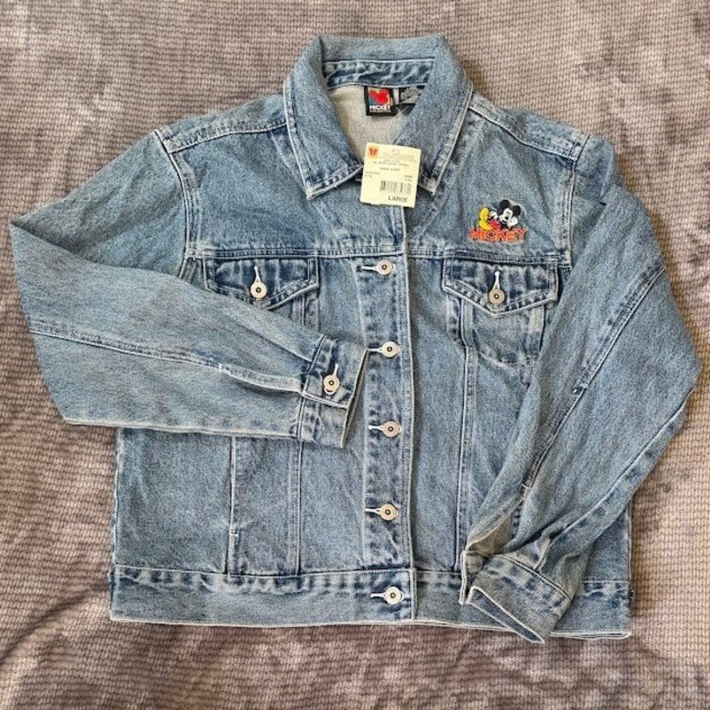 Mickey Unlimited Jerry Leigh Vintage Denim Jacket Mickey Mouse Embroidered L 90s